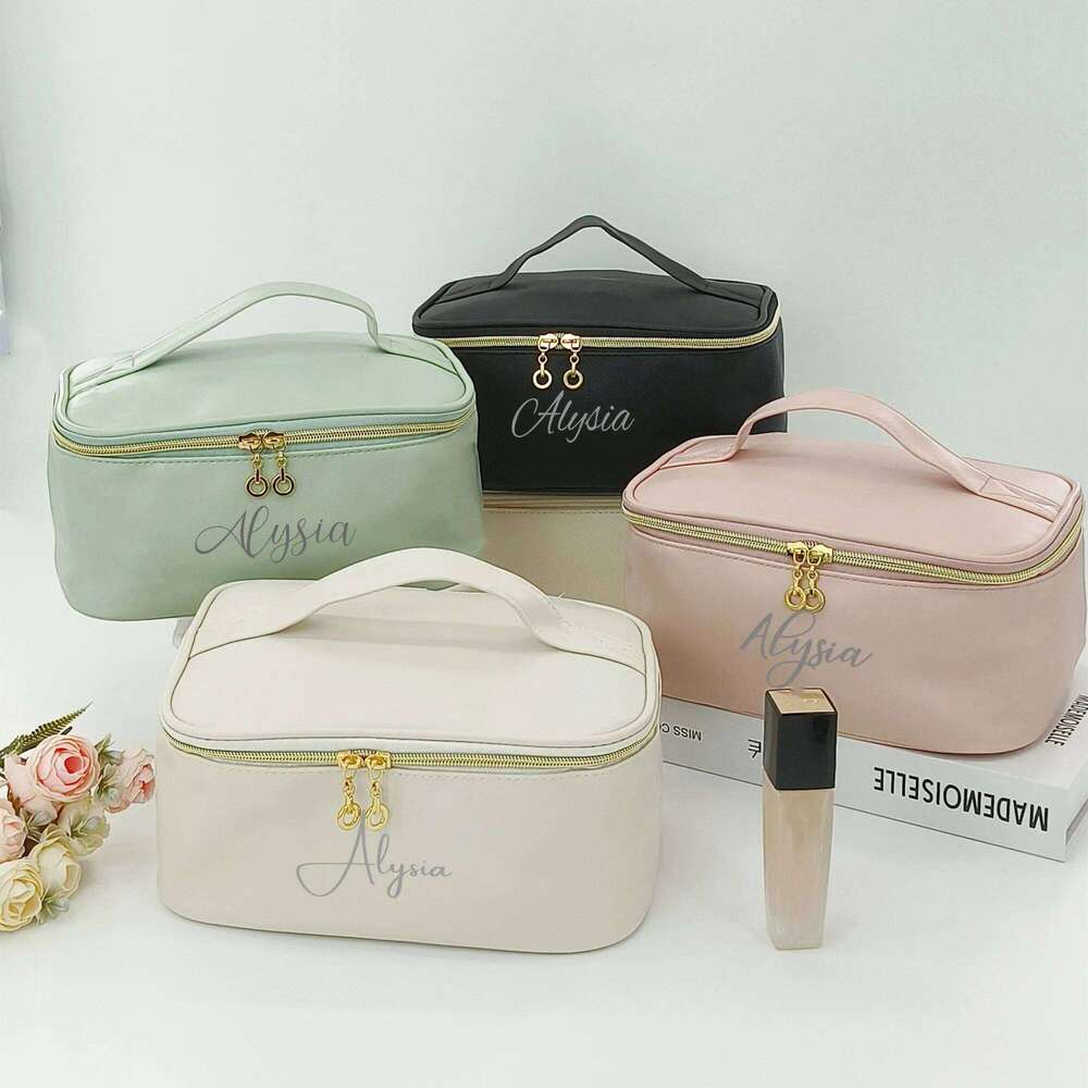 Customizable PU Leather Makeup Bag Personalized Monogram Name Cosmetic Case Bespoke Design Large Capacity Toiletry Organizer Y260206