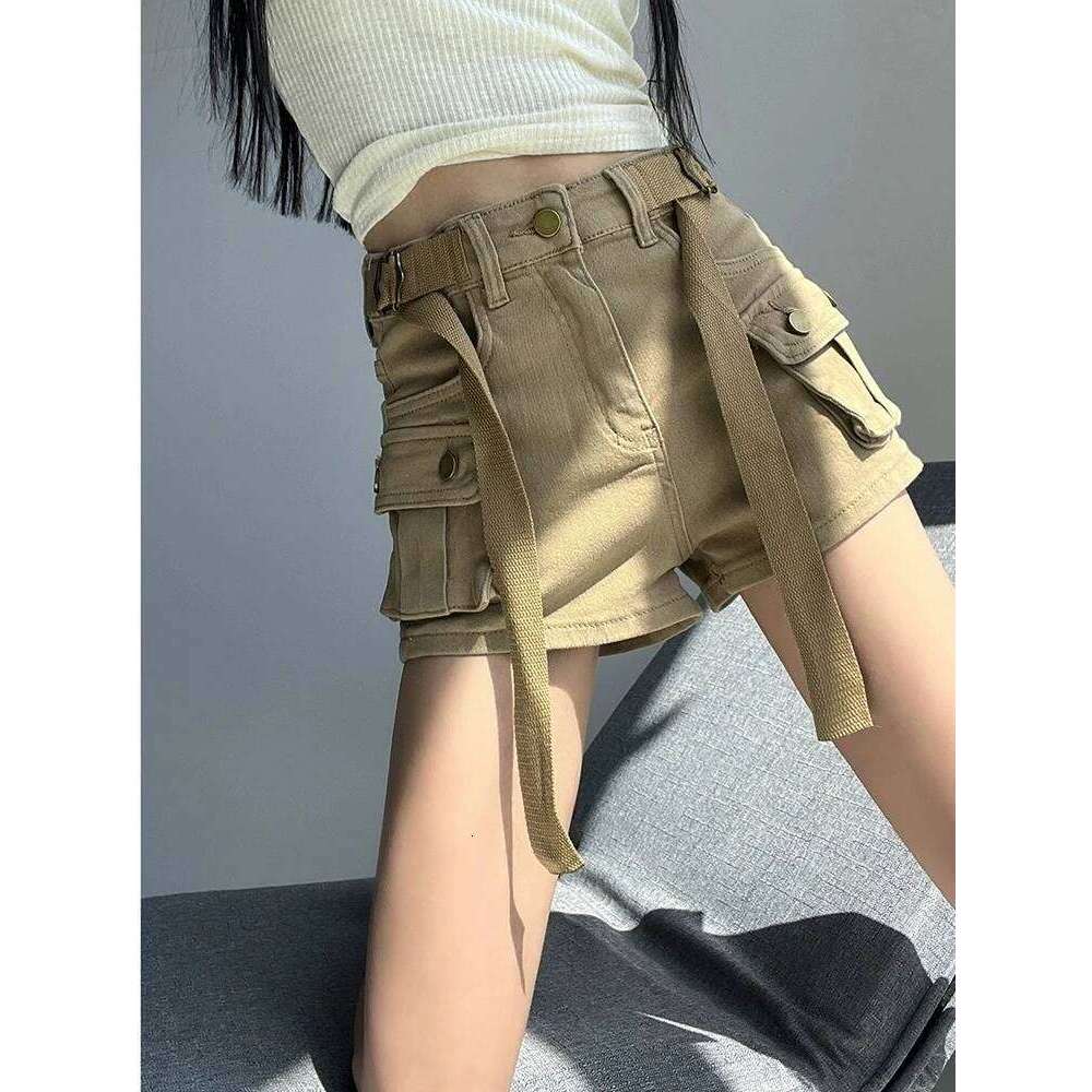 Large Pocket Denim Shorts Women's Elastic Slim 2024 New Spring/Summer High Waisted Short Cargo Cool Girls Hot Jeans Pants XJ260206