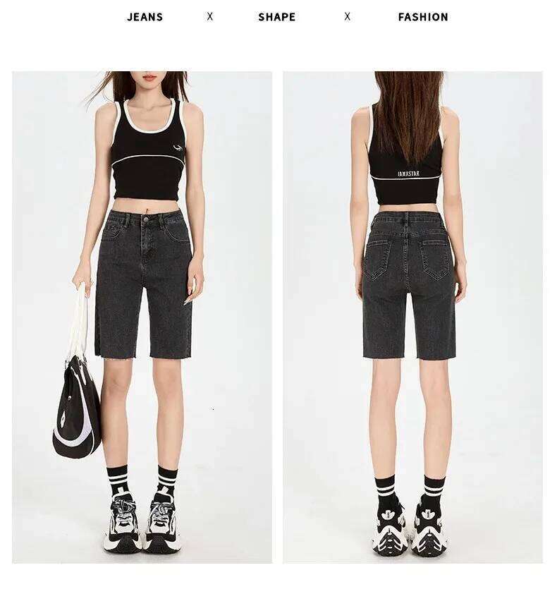 Summer Thin Washed Straight-leg Mid-length Jeans, High-waisted Denim Shorts That Are Casual, Fashionable and Versatile for Women C260206