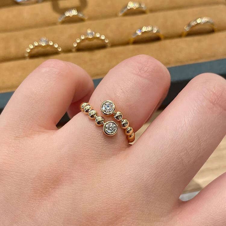 Vintage Brushed Retro Full Diamond Elegant High-end Light Luxury Beaded Lace Bamboo Joint Ring for Women