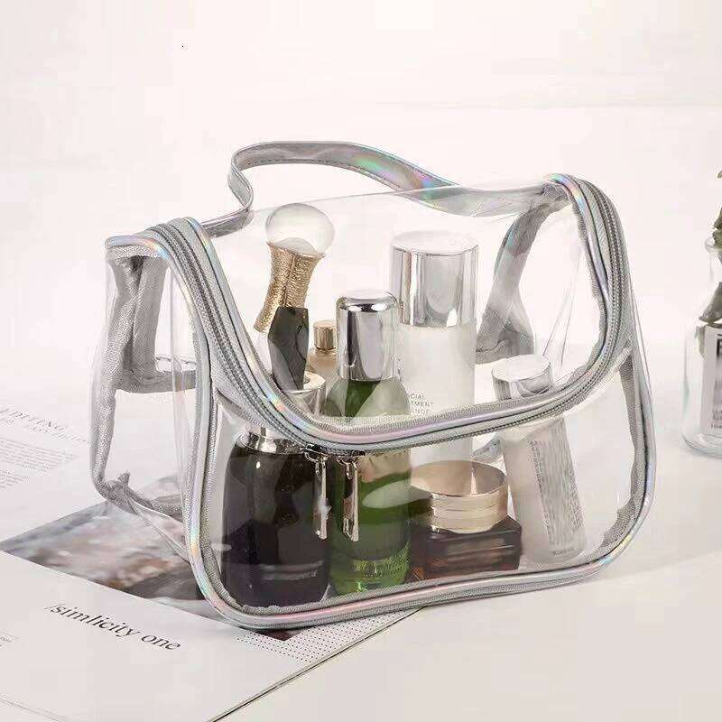 1Pcs Fashion Transparent PVC Portable Waterproof Toiletry Travel Cosmetic Bag Pouch Y260206