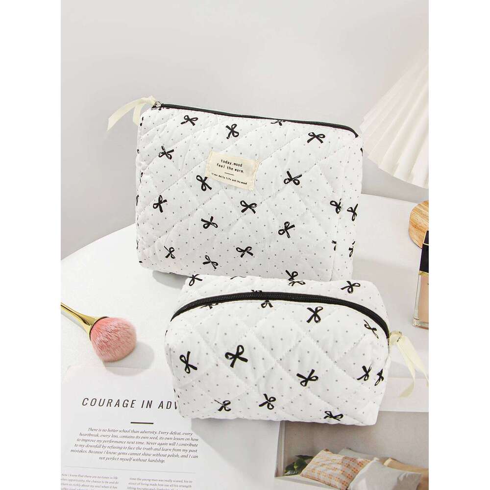 1pc/set Bow Quilted Essential Multi-function Portable Bag, Holiday Gift Makeup Bag Y260206