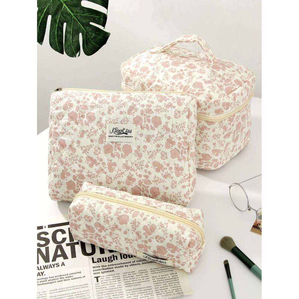 1pc/set Foundation Orchid Quilted Large Capacity Travel Storage Makeup Bag, Portable Toiletry Bag Set Y260206