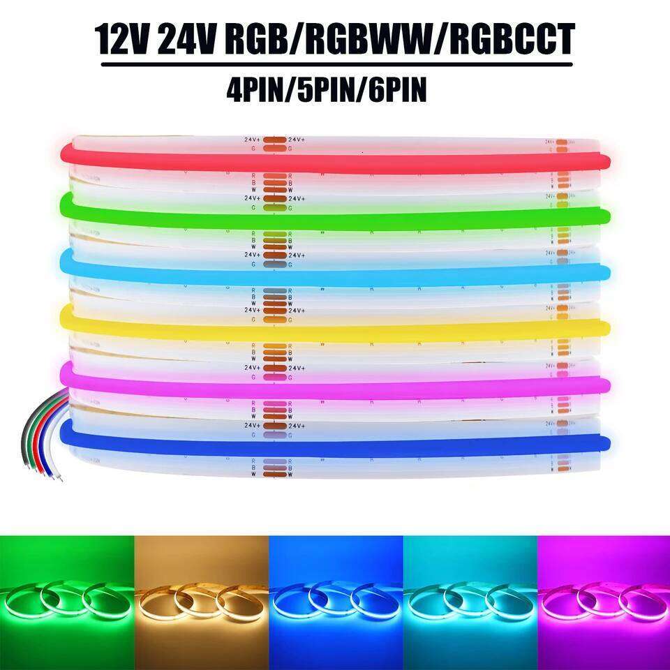 DC 12V 24V COB LED Strip 840 784LEDs/M RGB RGBW RGBWW RGBCCT High Bright Dotless Home Decor Led Tape Diode Flexible Ribbon Rope Z260206