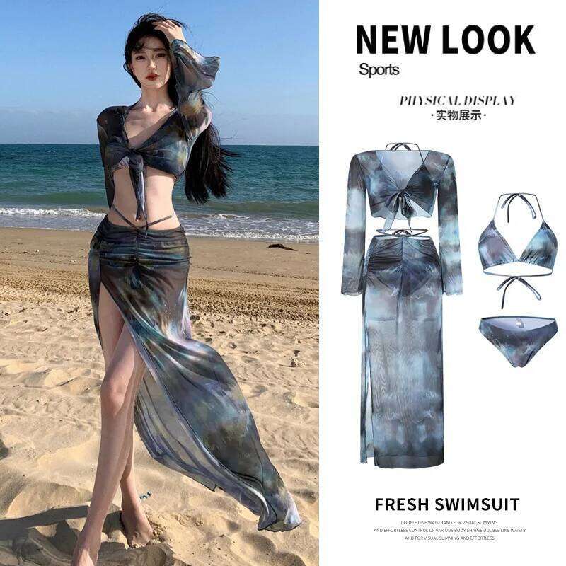 Bikini Swimsuit Women's New Split Four-piece Long Dress XJ260206