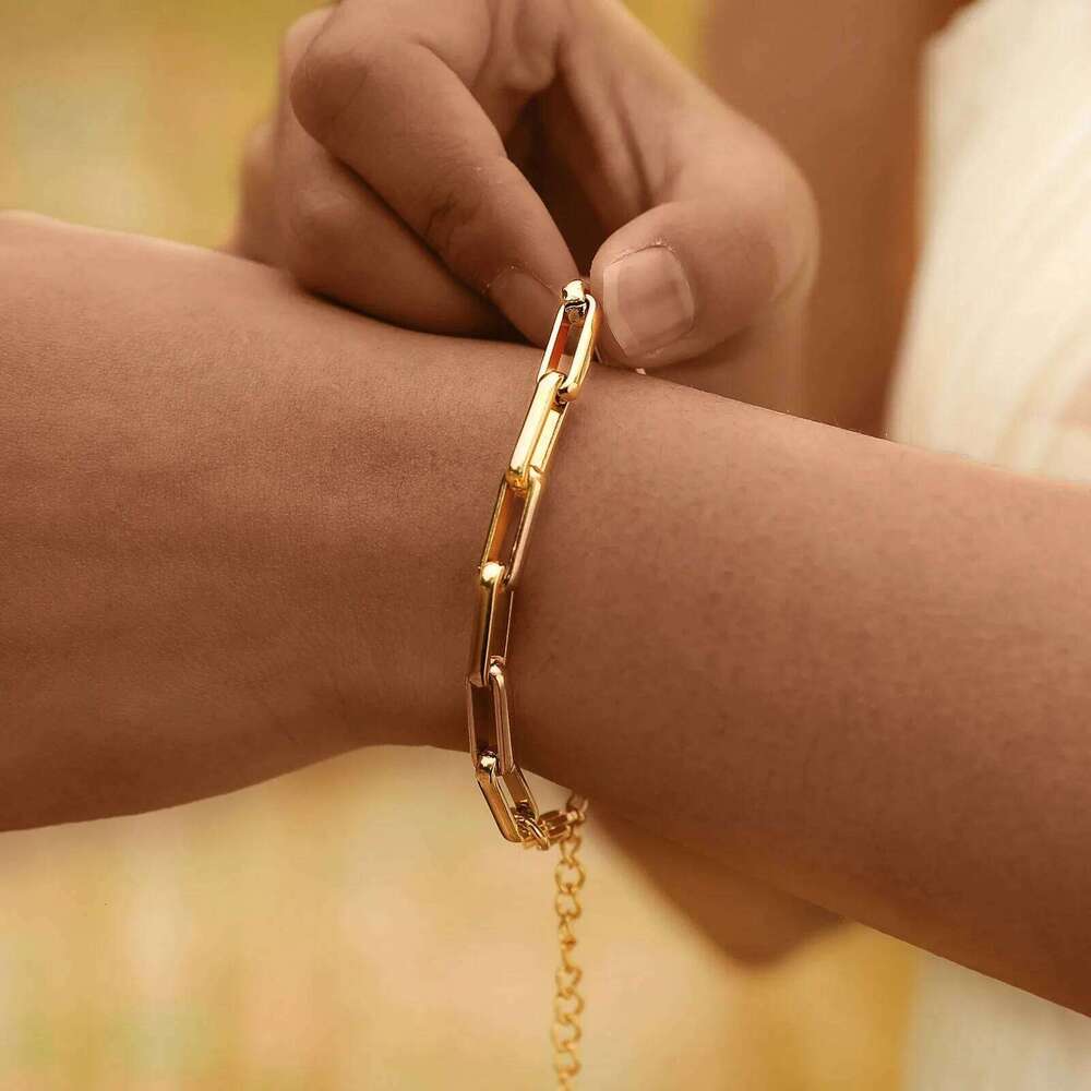 6mm Paperclip Chain Bracelet 18k Gold Plated Stainless Steel Link Adjustable Stackable Jewelry for Women Girls Gift 26H0206