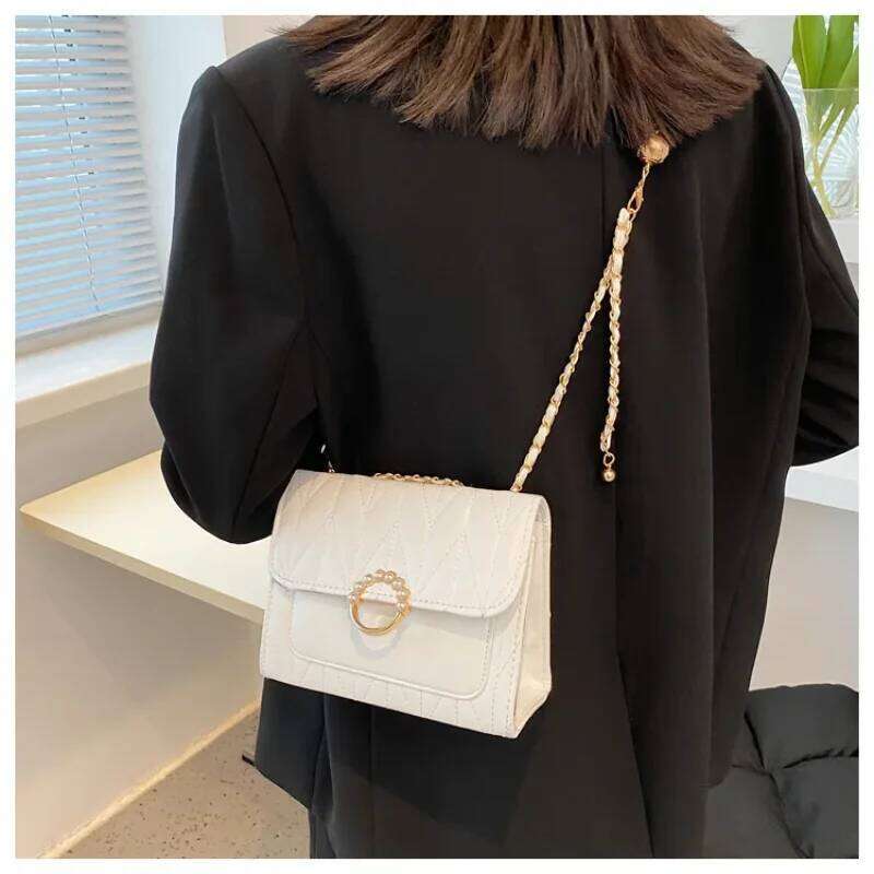 Black Solid Color Chain One-shoulder WOMEN'S Versatile Sewing Small Square Cross-body Women Girl Shoulder bag Y260205