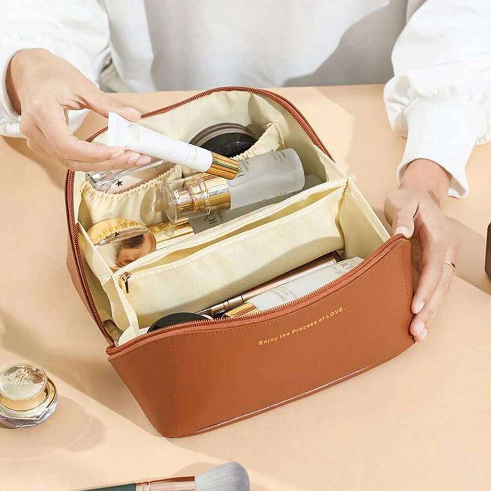 PU Handheld Waterproof Multi functional Pillow Makeup Portable Large Capacity High Beauty Washroom Travel Storage Bag Y260206