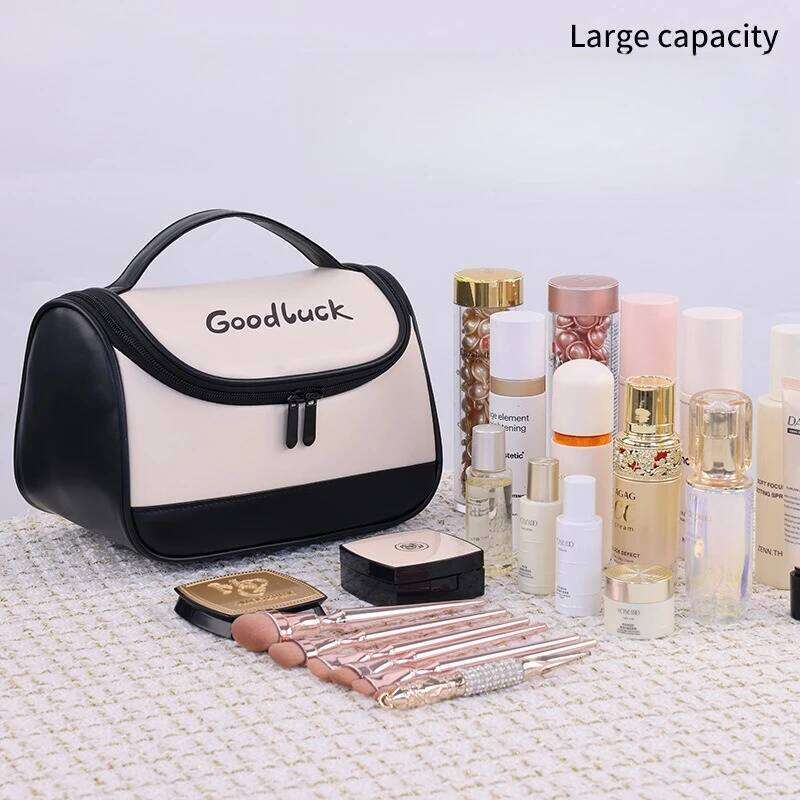 Women's PU Leather Hanging Makeup Bag Portable Travel Cosmetic Organizer Bathroom Toiletry Pouch with Handheld Design Y260206