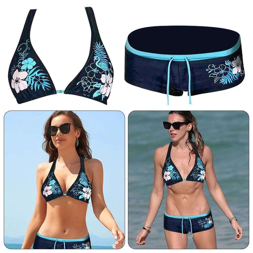 Fashion Vintage Bikini Set Adjustable Sexy Swimsuit Low Waist Flower Print Halter Strap Swimwear Beach Wear Z260206