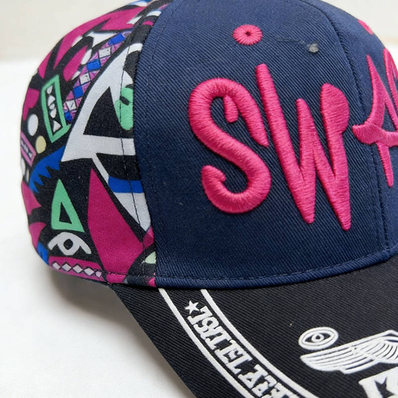 Men's Women's SWAG Embroidered Cap Navy Blue Graffiti Print Flat Brim Streetwear Hat