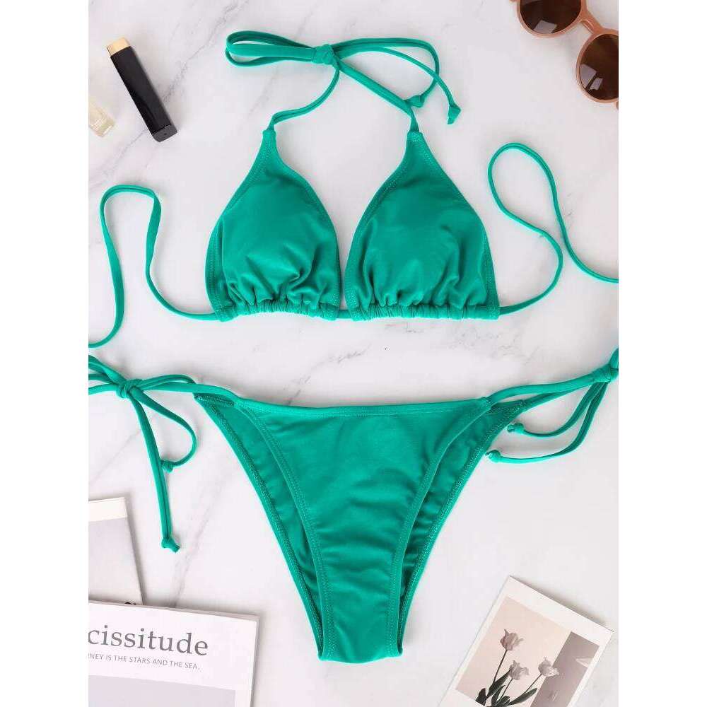 Women's Two-Piece Set Summer Beach Style Lace-up Lady's Swimwear Triangular Bandage Adjustable Strap Thong Bikini Z260206