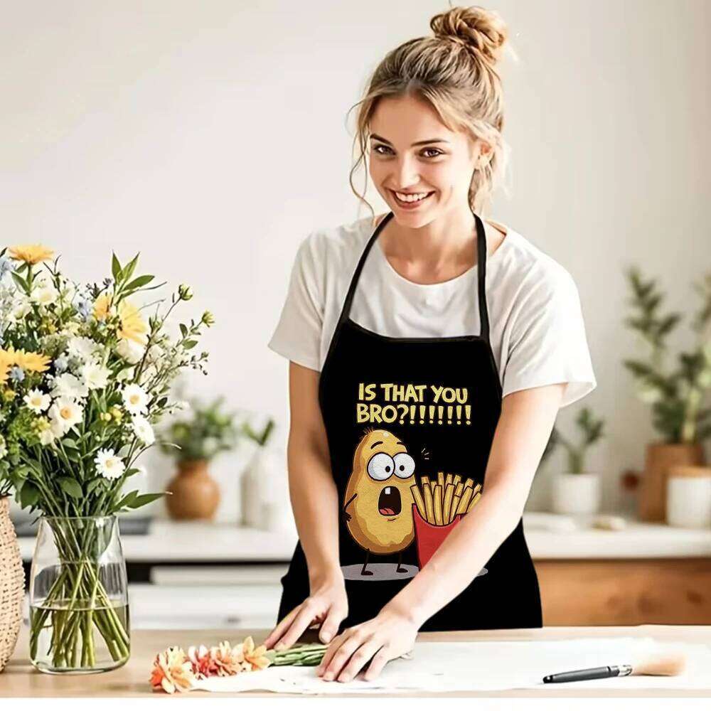 1pc Funny "Is That You Bro?" with Potato Character Design - Durable Polyester Kitchen Apron for Cooking, Baking, 60x80cm S260205