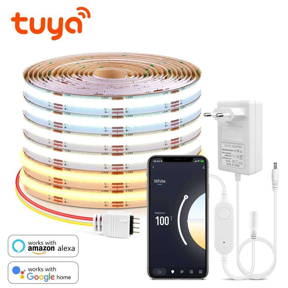 COB CCT LED Strip Lights with Tuya Wifi Contorl Switch 608 LEDs/m Flexible Dimmable FOB Led Tape 2700K to 6500K Changeable Light Z260206