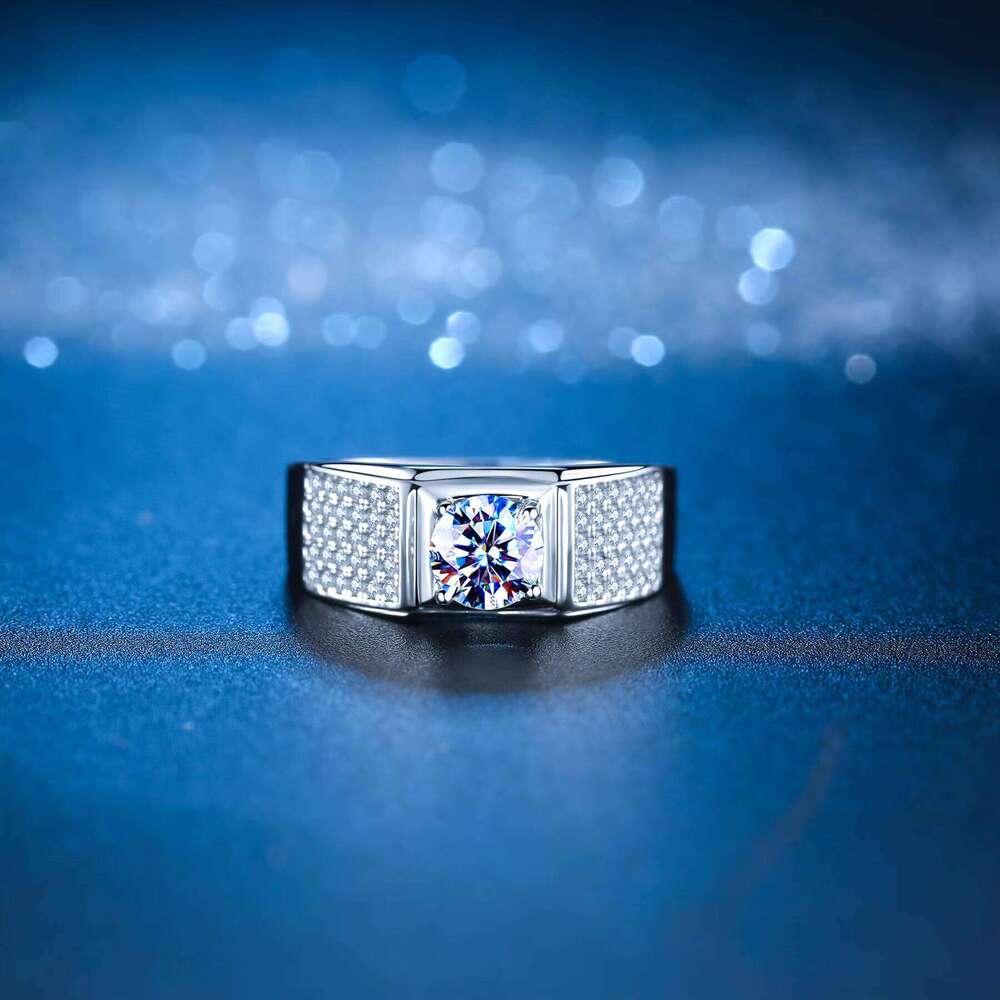 High-End YUNSE Brand Moissanite Engagement Wedding Ring For Men VVS 1Ct 2Ct 925 Sterling Silver Brilliant Cut GRA Model Ms-009