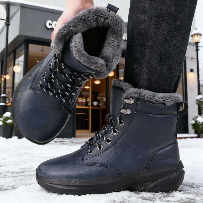 Popular Men's Winter Snow Warm Fur Lined Ankle Non-Slip Platform Boots Fashion Lace-Up Wide Toe Outdoor Sneakers Men