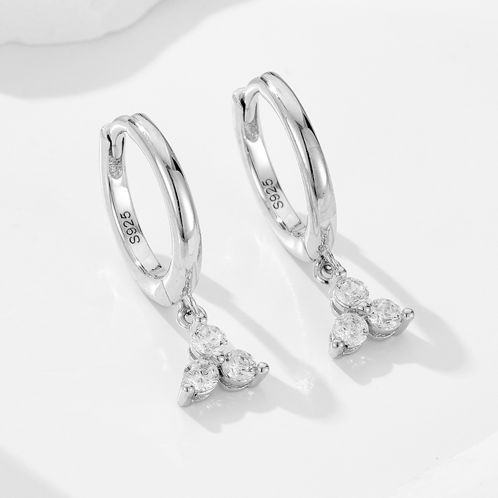 S925 Sterling Silver INS Style Diamond-Encrusted Geometric Light Luxury Versatile Hoop for Women Fashion Simple Earrings