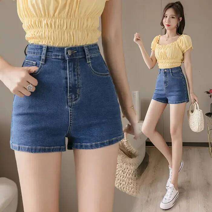 Women White High-Waist Tight Stretch Denim Shorts Women's Summer Loose A- Line Ropa Mujer C260206