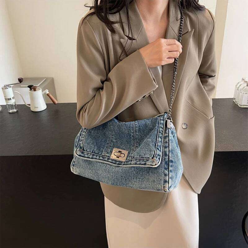 Denim Chain Crossbody Bag,2025 New Casual Versatile Women Shoulder Bag,Trendy All-Match Commuter Tote Bag for Daily Travel Work Y260205