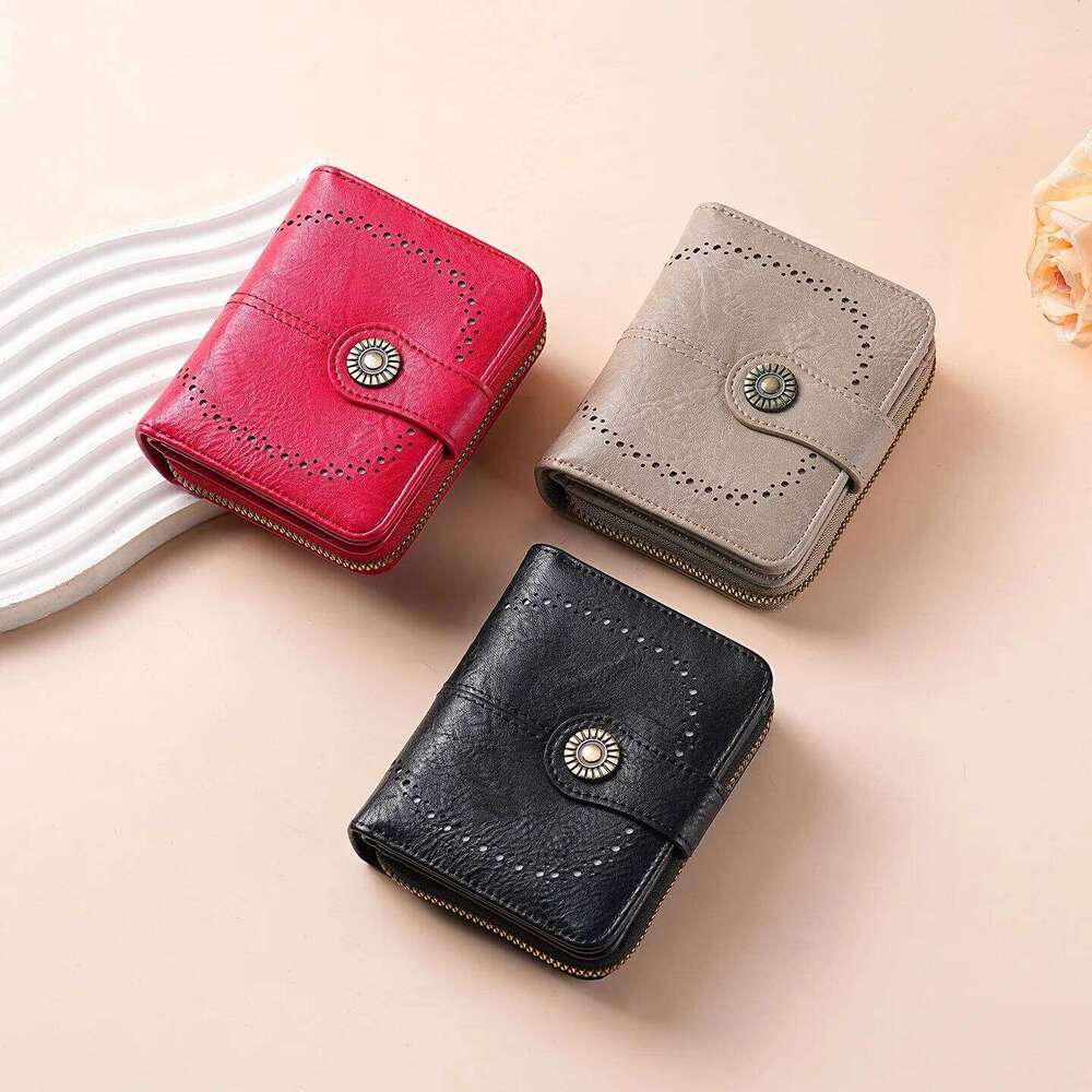 Fashion Wallets Retro Hollow-Out Short Purse for Women Multi-Card Zipper Wallet Europe and America Coin Purses Cards Holder Bags Y260206