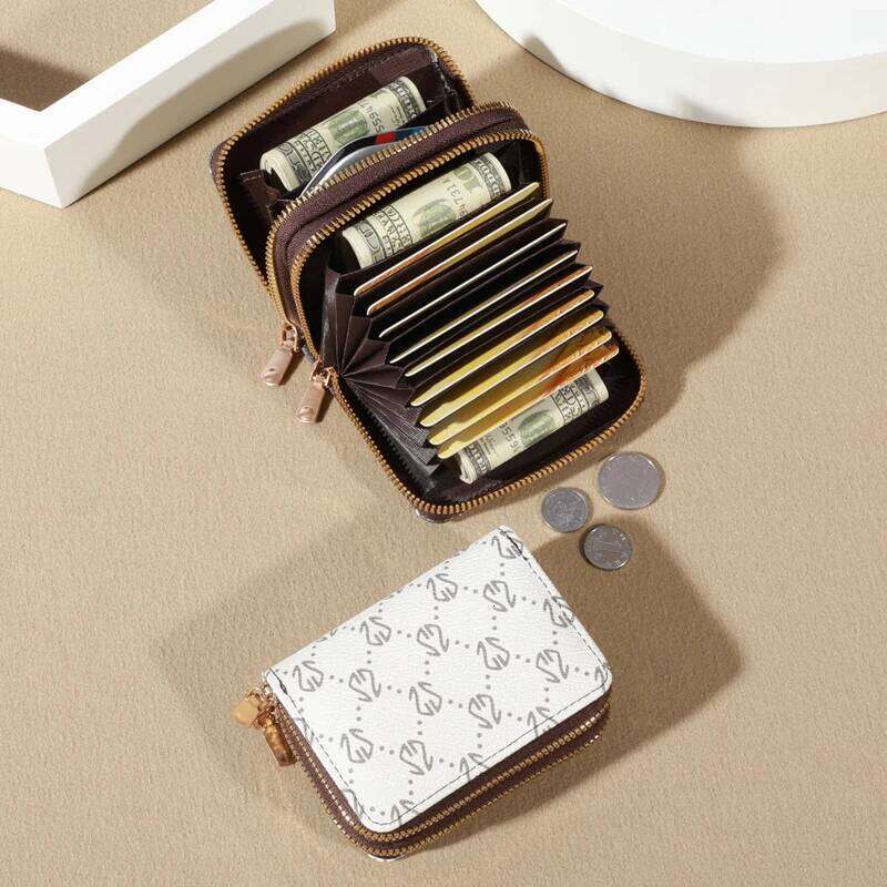 Chic Vintage Zippered Card Holder Wallet for Women - Secure Multi-Card Slots, Fashionable Faux Leather with Coin PurseLuxurious Y260206