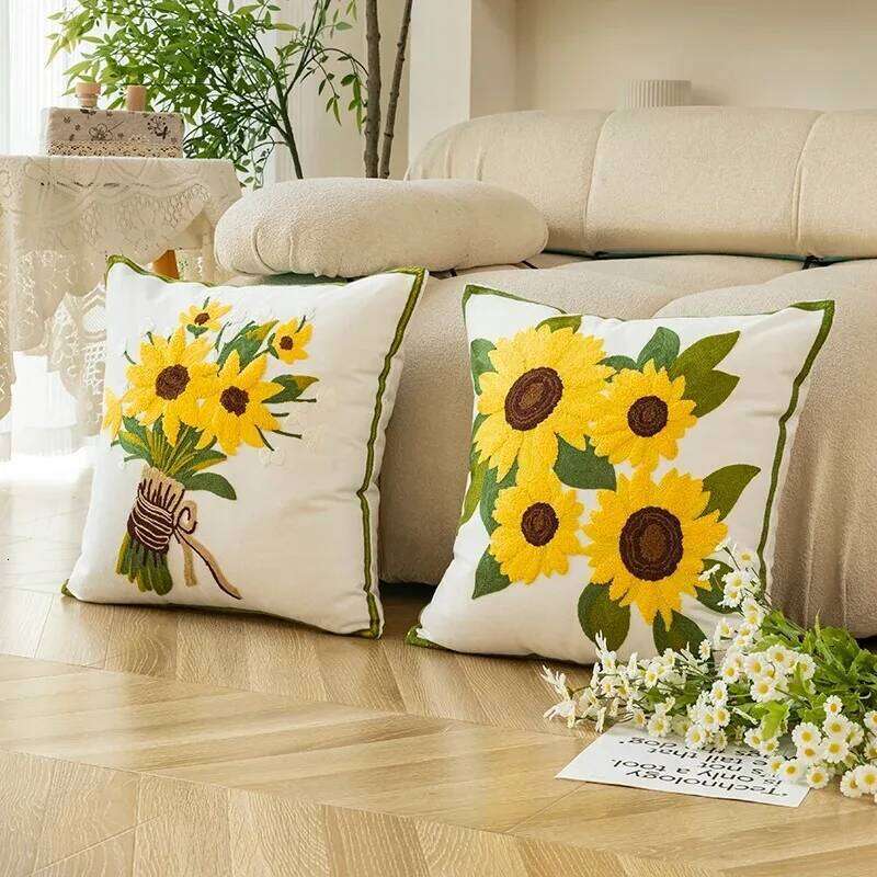 45x45CM Cotton Embroidery Cushion Covers Soft Decorative Sofa Cases Sunflower Pillow Cover For Living Room Hotel Decor Pillow Case