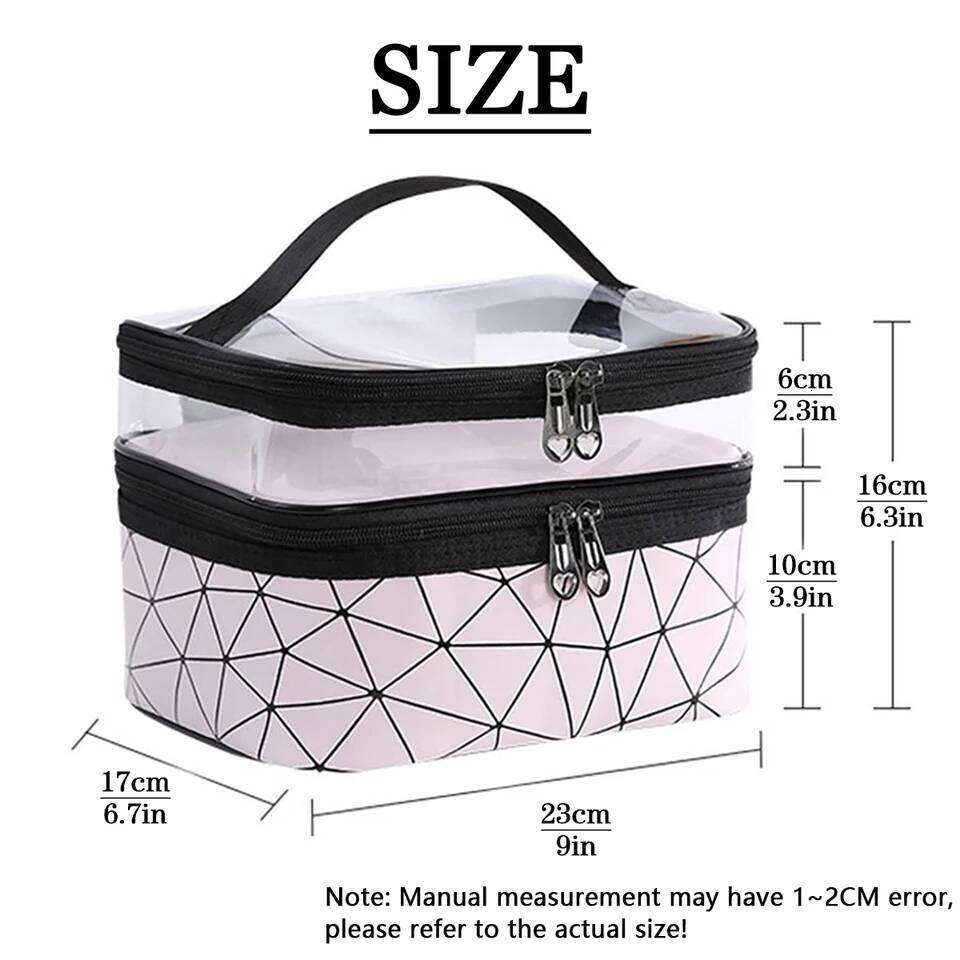 Doublelayer Makeup Bag,Waterproof PVC Travel Pouch Portable Washbag Y260206
