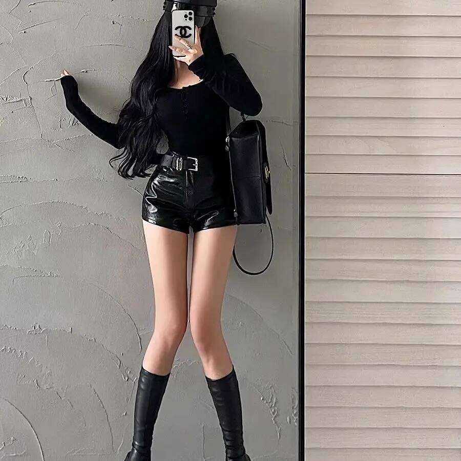 25 New High Waist Pu Leather Women Hot Pants Black Slim Skinny Boots Shorts C260206