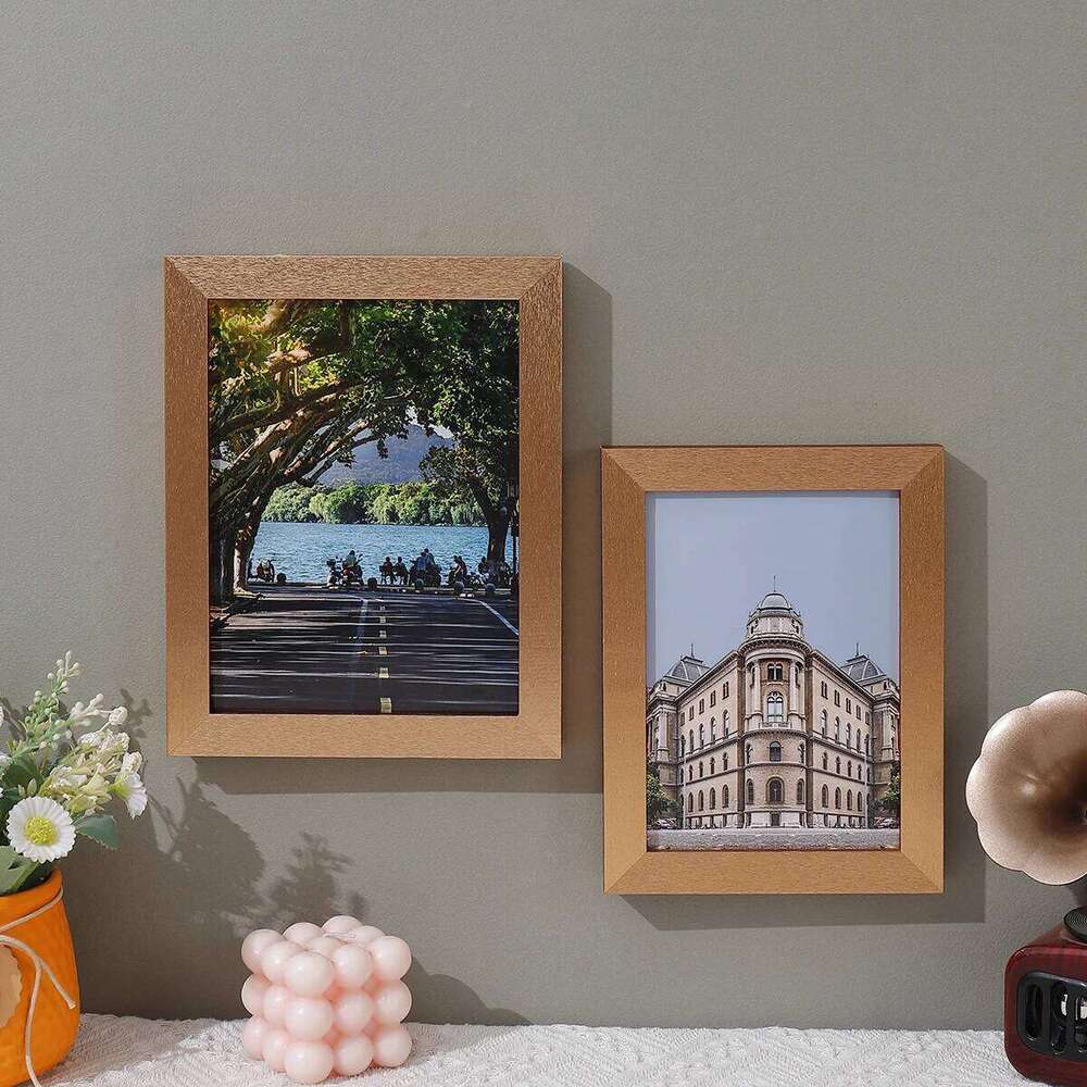 1pc solid wood frame gold, framed 4/5/6/7/8in photo frame, living room bedroom corridor wall or desktop decoration S260205