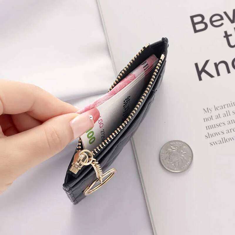 Quilted Minimalist Ring Mini Wallet - Bag with Multiple Card Slots and ID Holder, Zipped Coin Purse Faux Leather-tan carteras Y260206