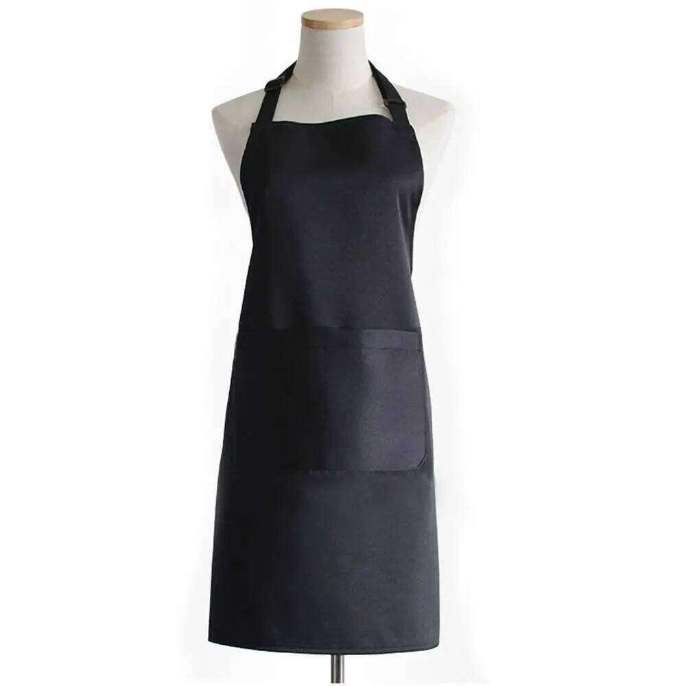BBQ Polyester Cotton Waterproof with large pocket Black Chef Work Apron Adjustable Anti Dirty Kitchen Aprons Nail Beauty S260205