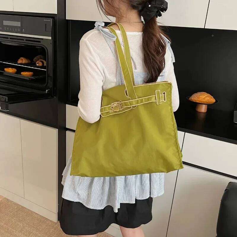 Stylish Design Solid Color Embroidery Shoulder Bags 2025 New High Quality Soft Nylon Large Capacity Sewing Thread Handbags Y260205