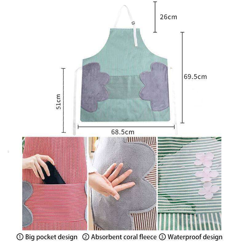 Apron Erasable Hand Kitchen Waterproof Oxford Cloth Striped Japanese Style Bib for Home Cleaning Accessories S260205
