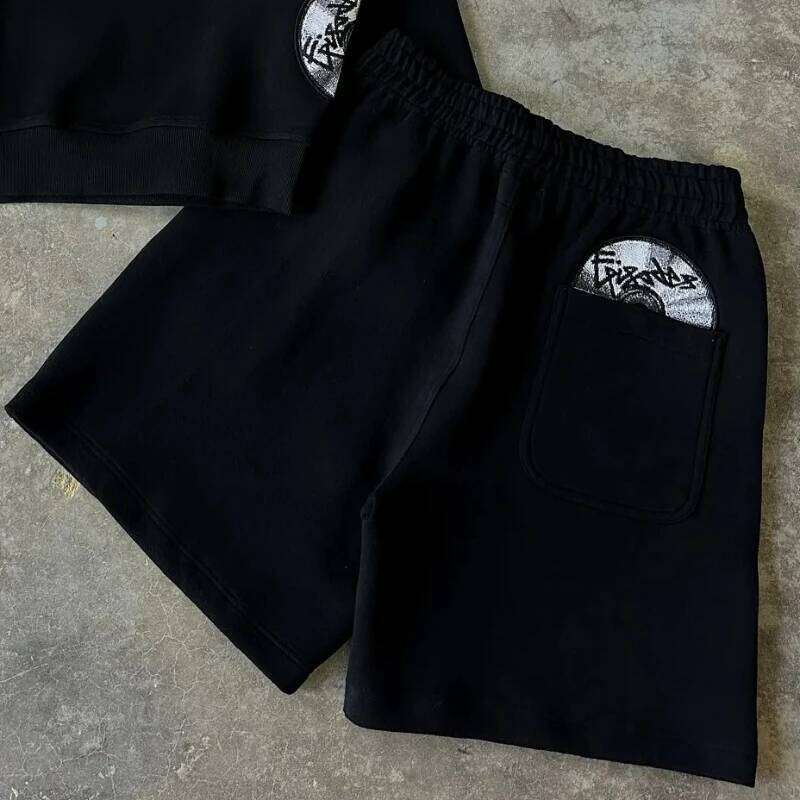 Y2K Creative Pocket CD Pattern Cartoon Embroidery Fashion Loose Straight Shorts Summer American Casual Hip Hop High Street Pants XJ260206