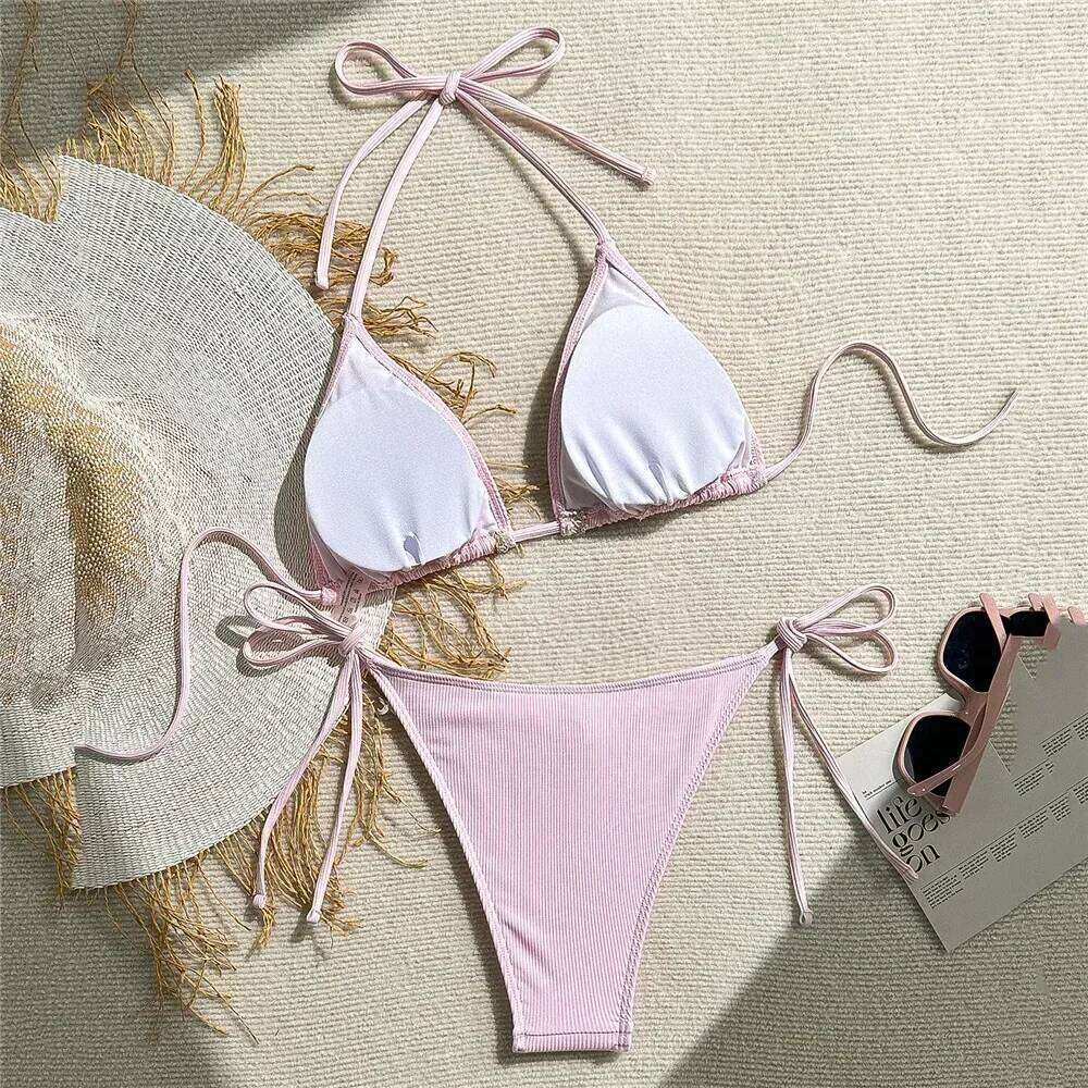 Shell Decoration Swimwear String Halter Bikinis Sets Micro Thong Sexy Swimsuit Women 2025 Bathing Suit Purple Triangle Bikini Z260206
