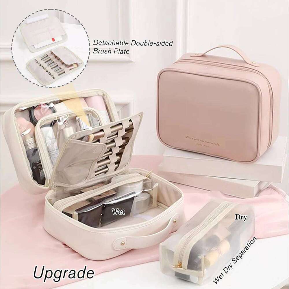 Large Capacity Makeup With Handle Simple Elegant Style Cosmetic Storage Bag Portable Travel Toiletries Organizer Y260206