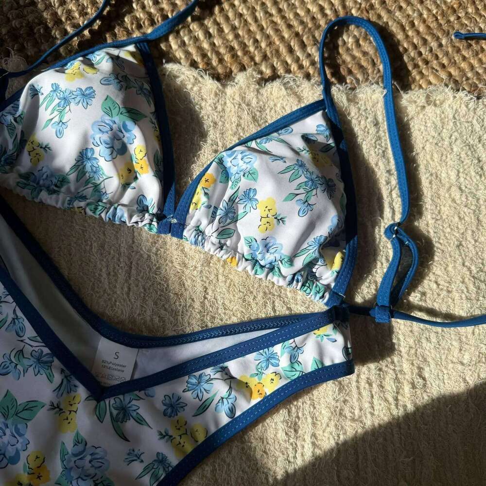 sexy flower print micro mini bikinis sets two pieces patchwork v-waist tie swimsuit bathing suit swimwear biquini tankini Z260206