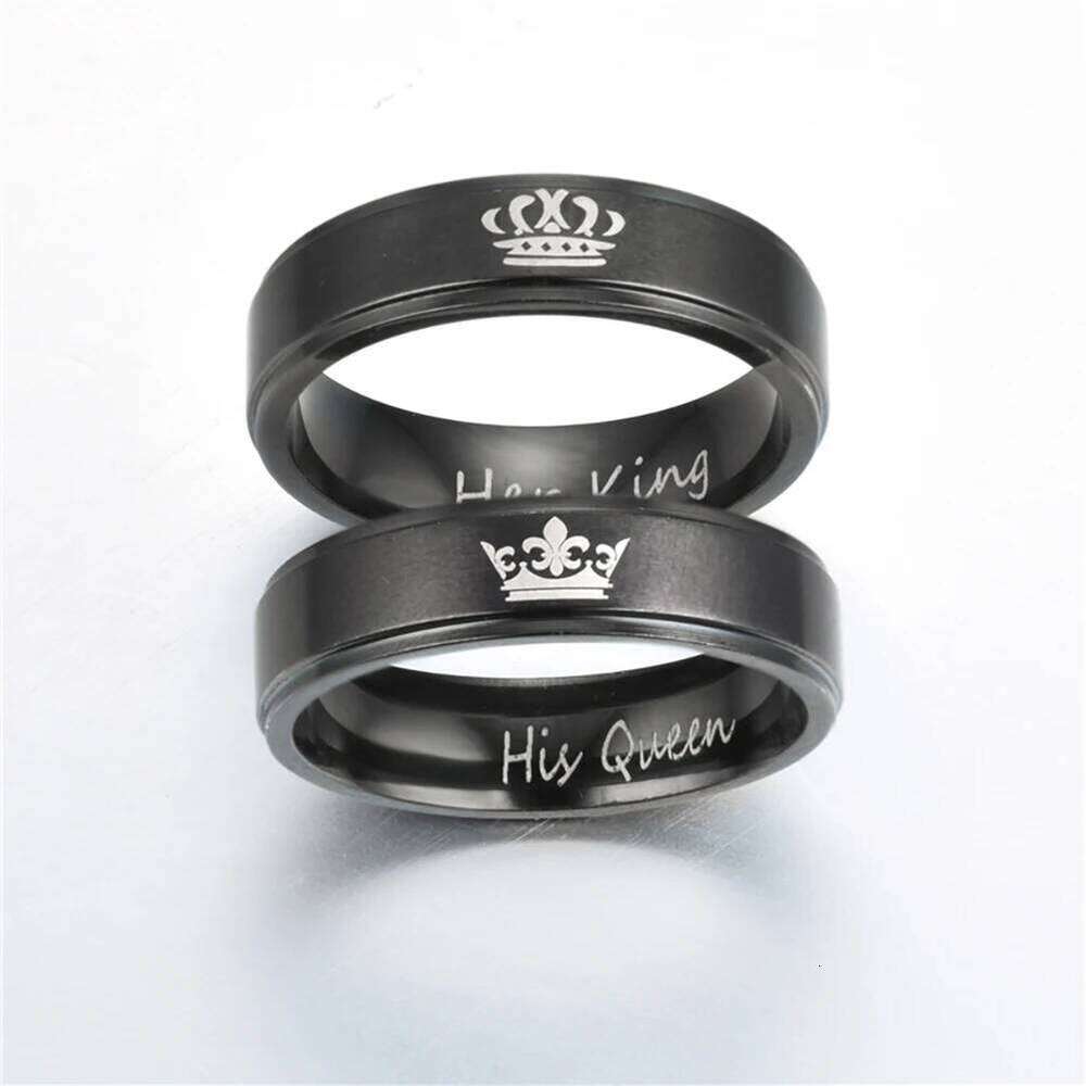 6mm Fashion Stainless Steel Ring His Queen Her King Black Crown Couple Jewelry Anniversary Valentine's Day Gifts W260206