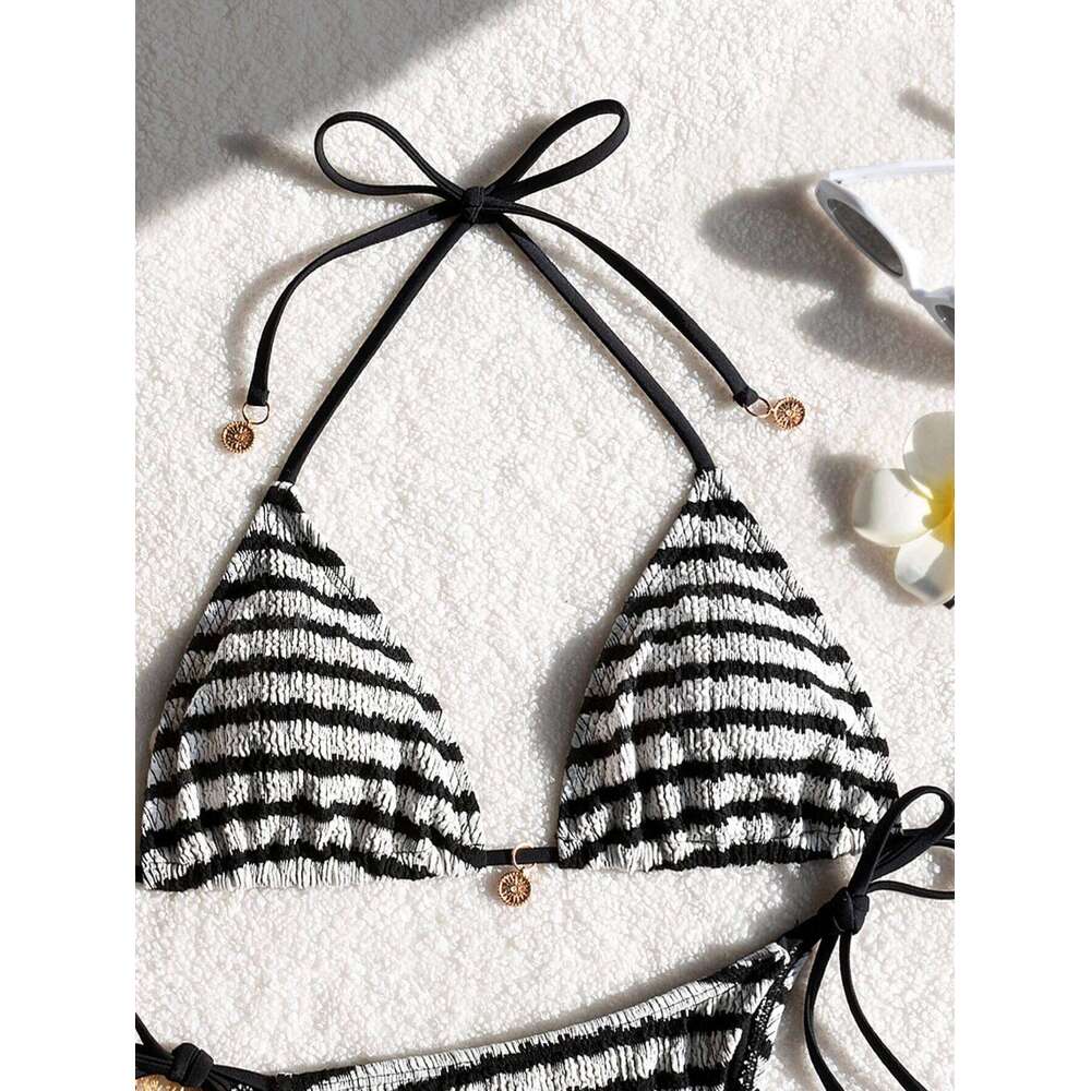 Ladies' striped and water ripple split sexy SexHy bikini swimsuit color blocking fashion high-end hot spring par XJ260206