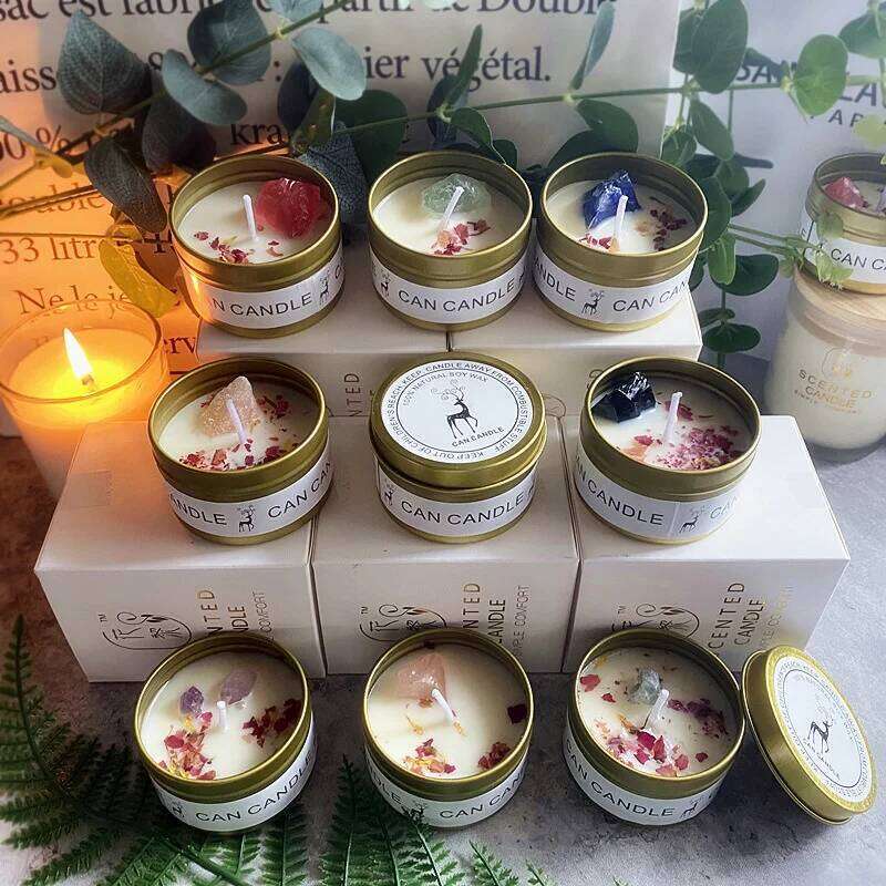 Scented Long Lasting Soy Candles Crystal Stone Dried Flower Smokeless Fragrance for Home Decorstion Candle Jar S260205