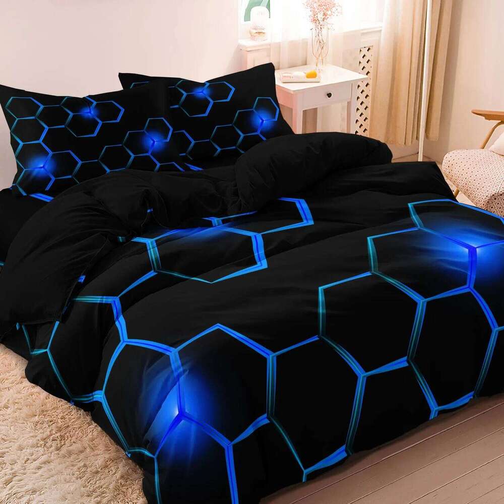 3pcs Geometric 3D Hexagonal Honeycomb Pattern DuvetCover Set,Digital Print Colorful Polyester Bedding with Zipper Closure XJ260206