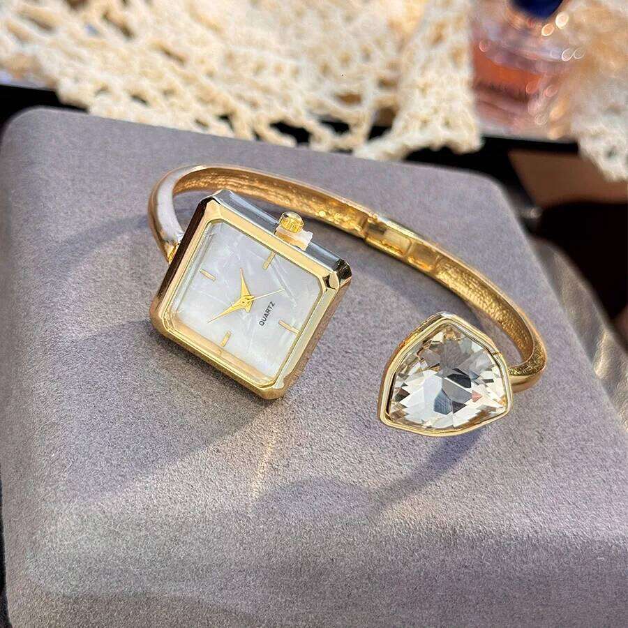 New Ladies Open Bracelet Watch Assorted Shaped Diamond Color Gemstone High-End Quartz Wristwatch Lazy Person's Stylish Timepiece Z260206