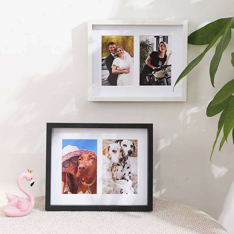 1pc black white wood with cardboard stitching photo frame horizontal vertical format for wall and desktop S260205