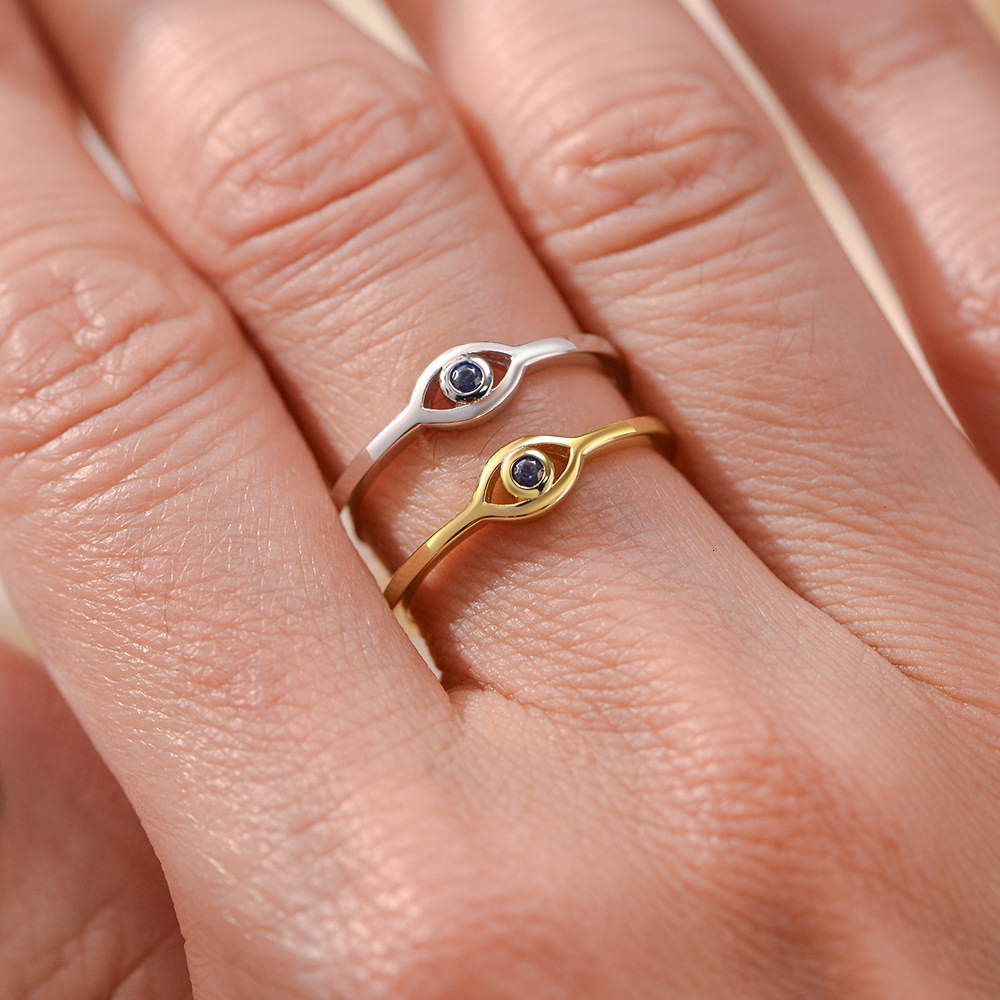 S925 Sterling Silver Devil's for Women, Style, Personalized Vintage Gold-Plated Blue Zircon Eye Ring Jewelry