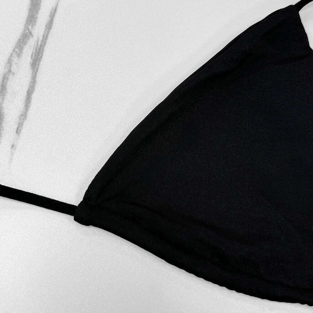 2025 New Women's Solid-color Separate Beach Wear Sexy Halter Three-point Bikini Backless Adjustable Lace-up Swimsuit Z260206