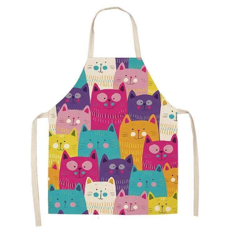 unframed 1 Pcs Cute Cat Pattern Kitchen Women Bibs Household Cleaning Pinafore Home Cooking Aprons Chef Apron For Man S260205 7a7