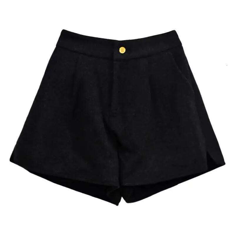 2024 Autumn Winter New Thick Woolen Shorts Korean Loose High Waisted Split Wide Leg Casual Outerwear Boots Pants Women XJ260206