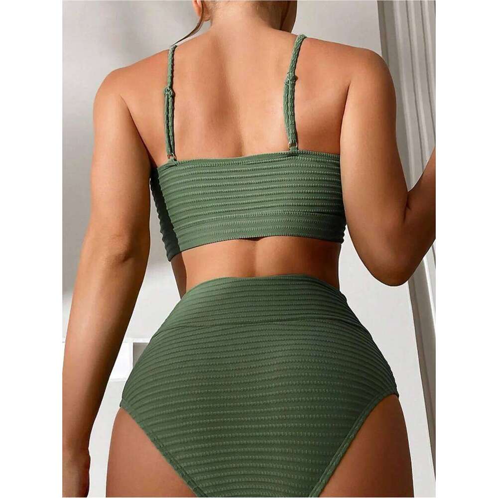 2025 High Waist Bikini Women Strappy Swimwear Female Sexy Swimsuit Solid Bathers Bathing Swimming Swim Suit Beachwear Summer XJ260206