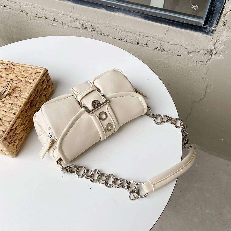Retro Women's Chain Small Shoulder Solid Color PU Leather Ladies Underarm Bags Fashion Female Armpit Bag Tote Purse Handbags Y260205
