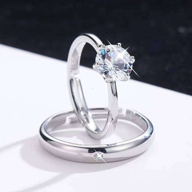 Couple's Silver-Plated Adjustable Open Korean Style, Men's and Diamond Couple Rings, Fashionable Women's Jewelry, Manufacturer Customiz